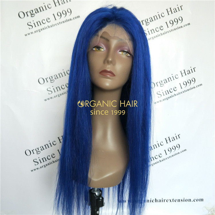 Human virgin full lace wigs beauty blue color X58